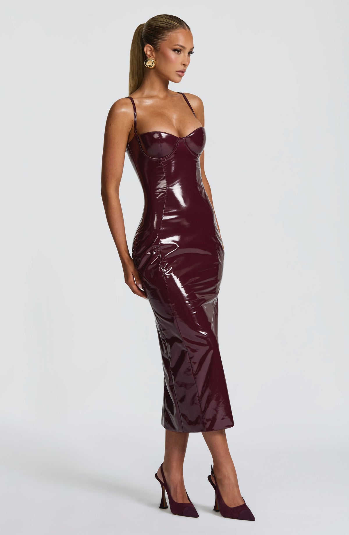 Amala Satin Midi Dress in Black Cherry Lacquer 5