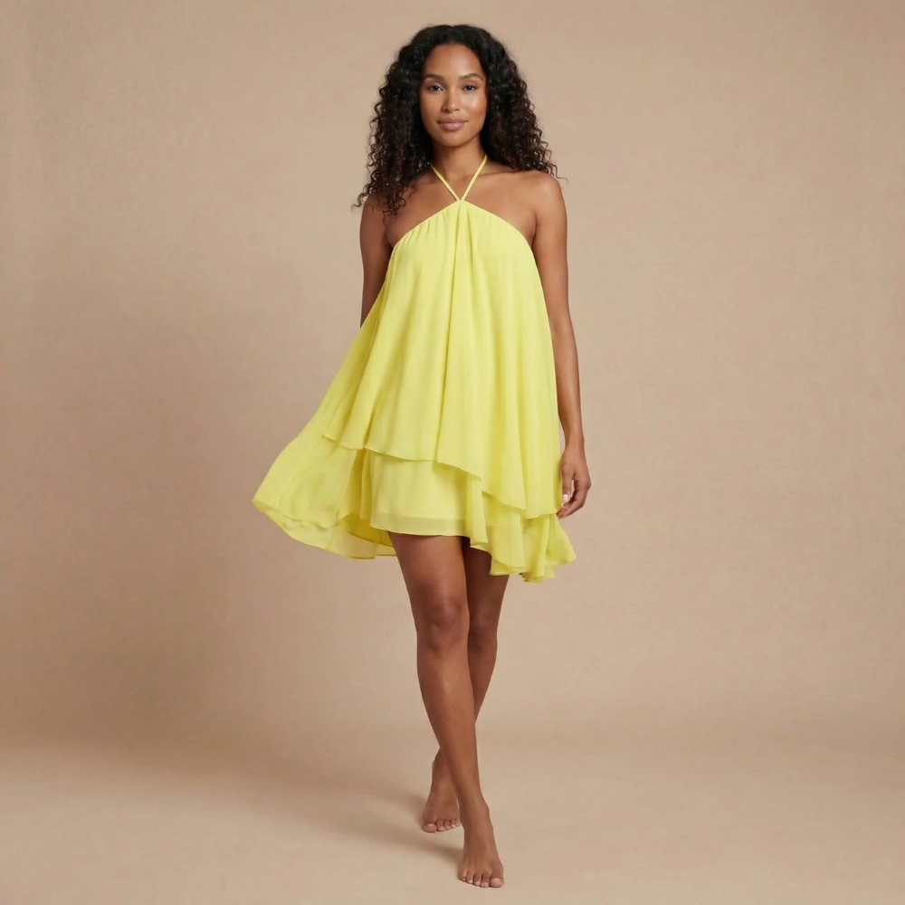 Adriana Backless Silk Mini Dress Sky Blue 4