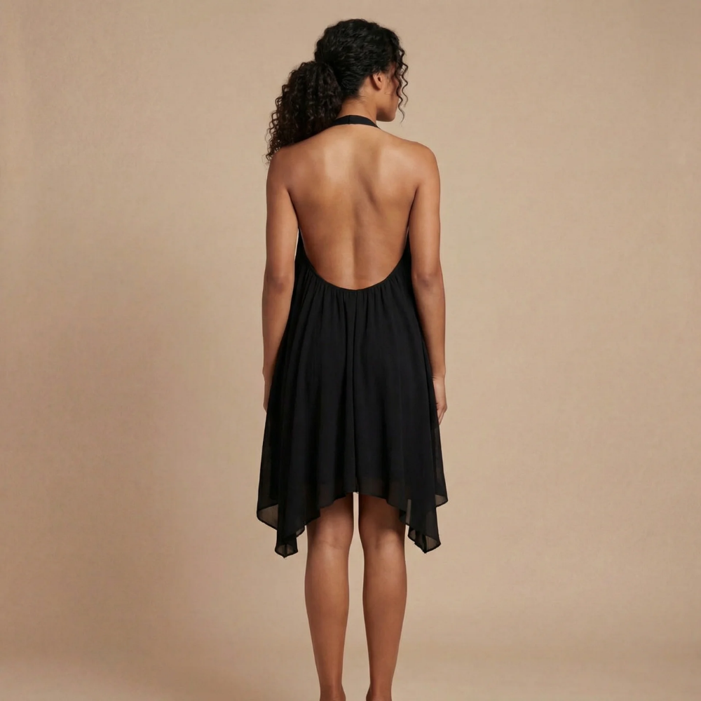 Adriana Backless Silk Mini Dress Sky Blue 5