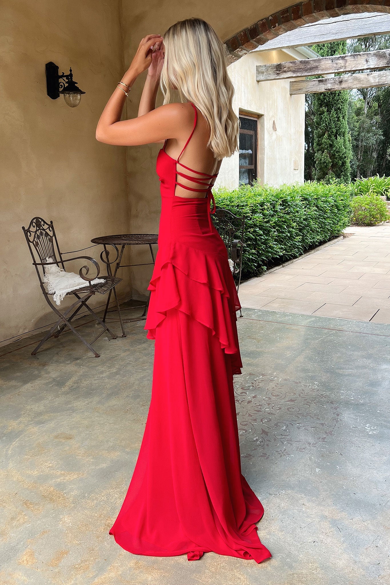 Anais Tiered Ruffle Maxi Dress Red 3