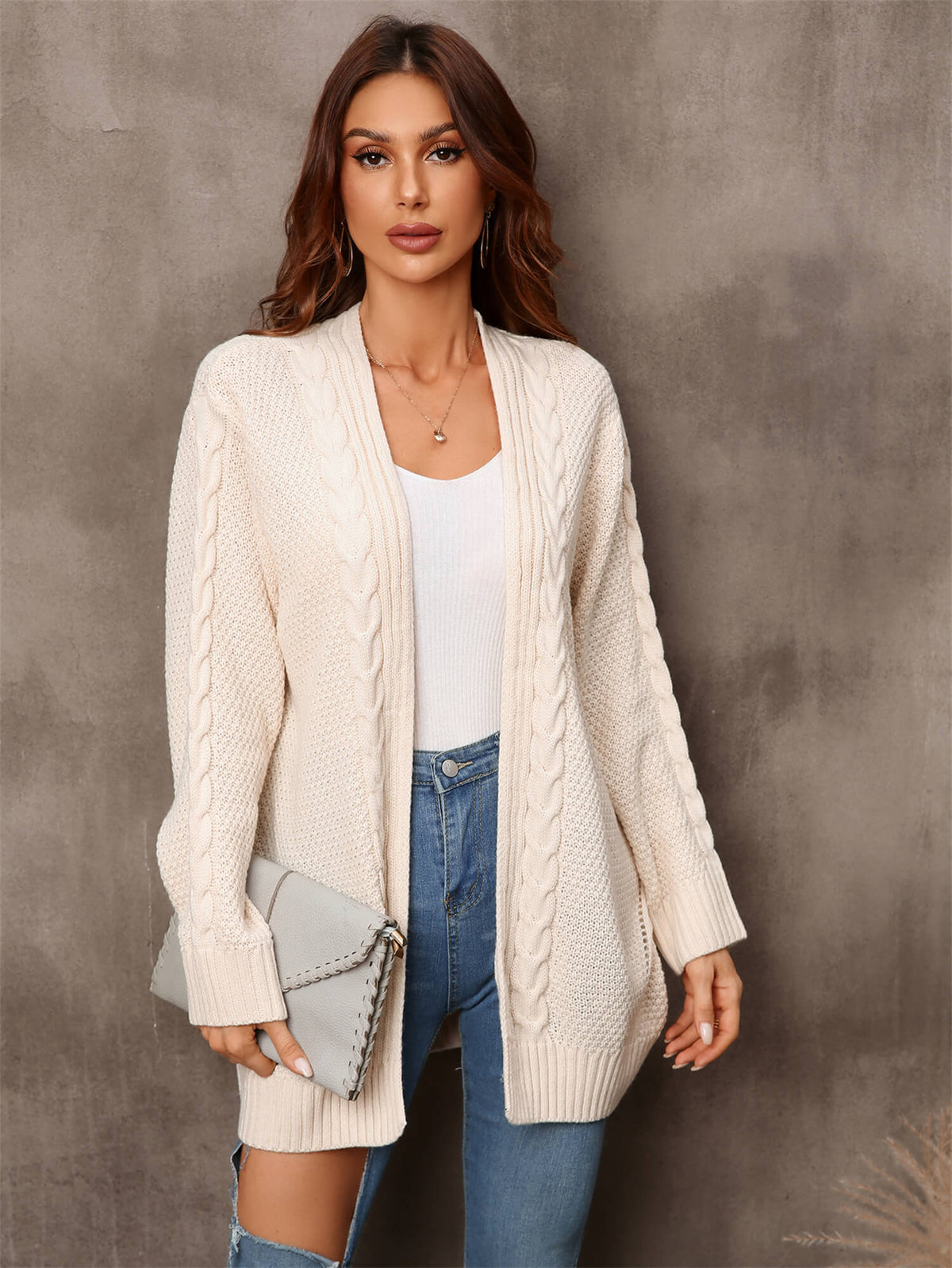 Ludlow Cable Knit Cardigan in Blush Apricot 2