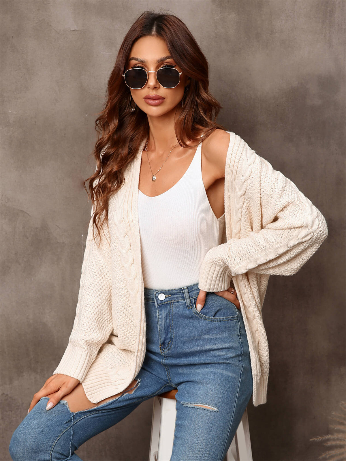 Ludlow Cable Knit Cardigan in Blush Apricot 6