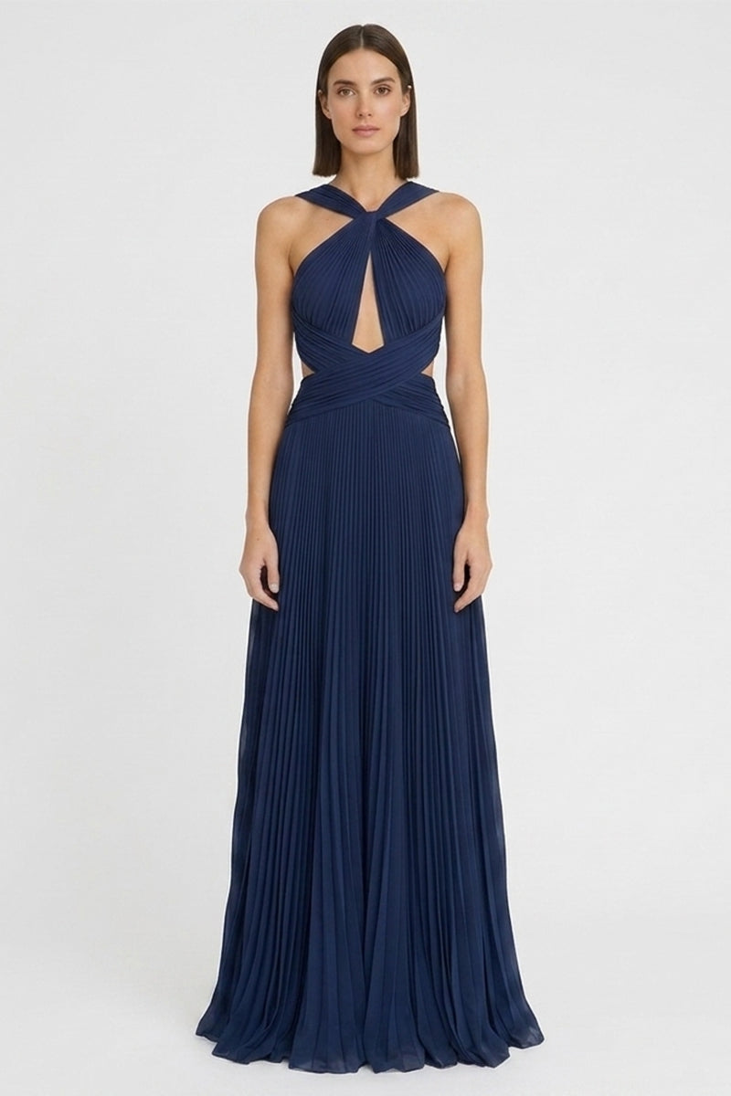 Arabella Chiffon Backless Maxi Dress Navy Blue 9