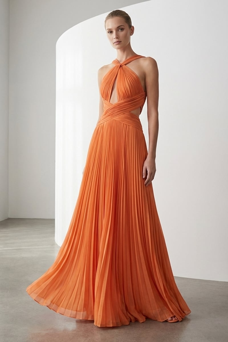 Arabella Chiffon Backless Maxi Dress Orange 5