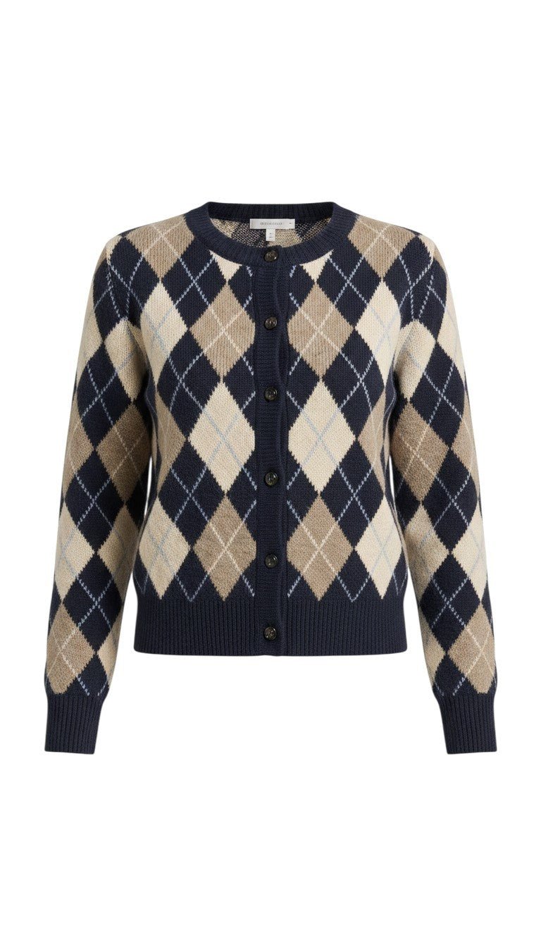 Margot Knit Sweater Cardigan in Navy Argyle Navy 7