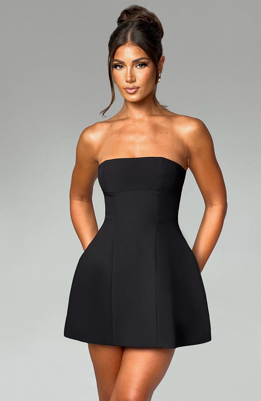 Asha Crepe Mini Dress in Black Black 2