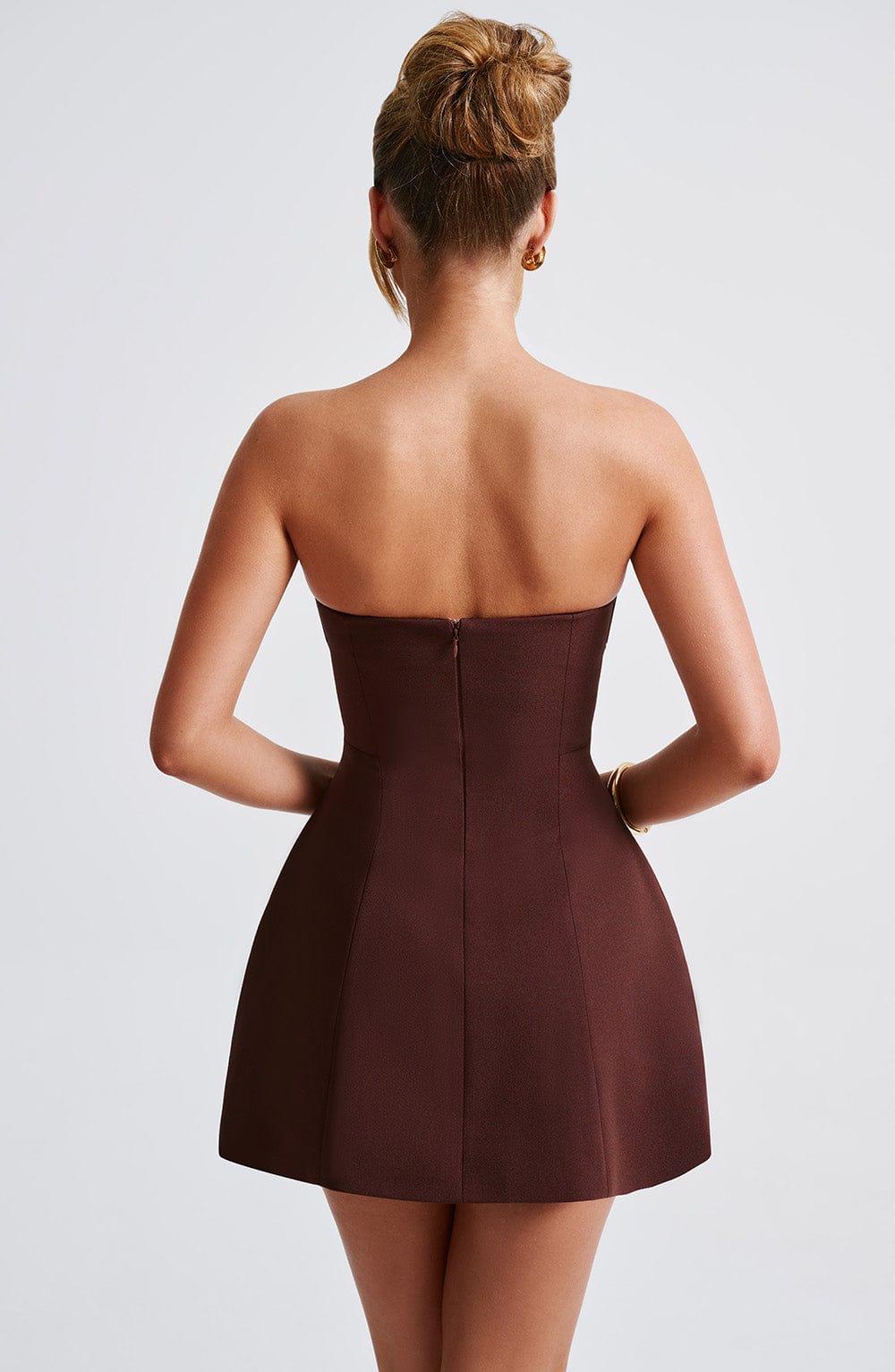 Asha Silk Mini Dress in Wine Brown 3