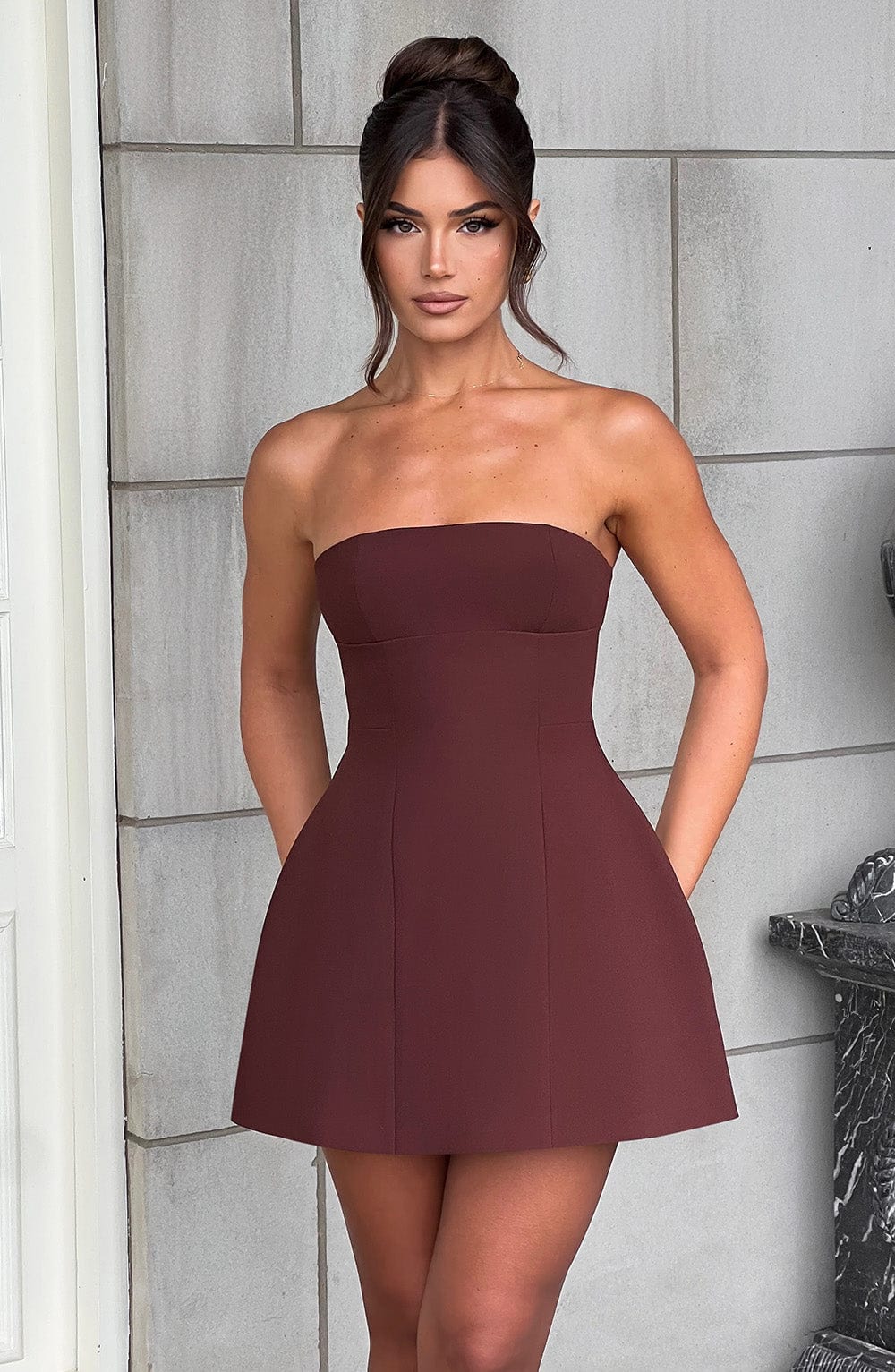 Asha Silk Mini Dress in Wine Brown 6