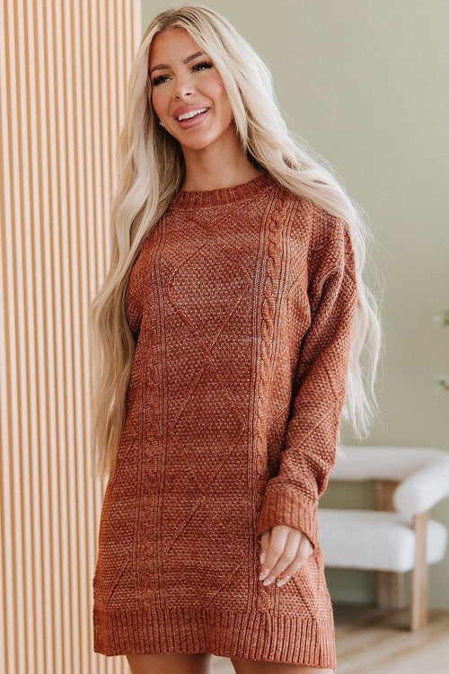 Ashley Cable Knit Midi Dress Coffee 1