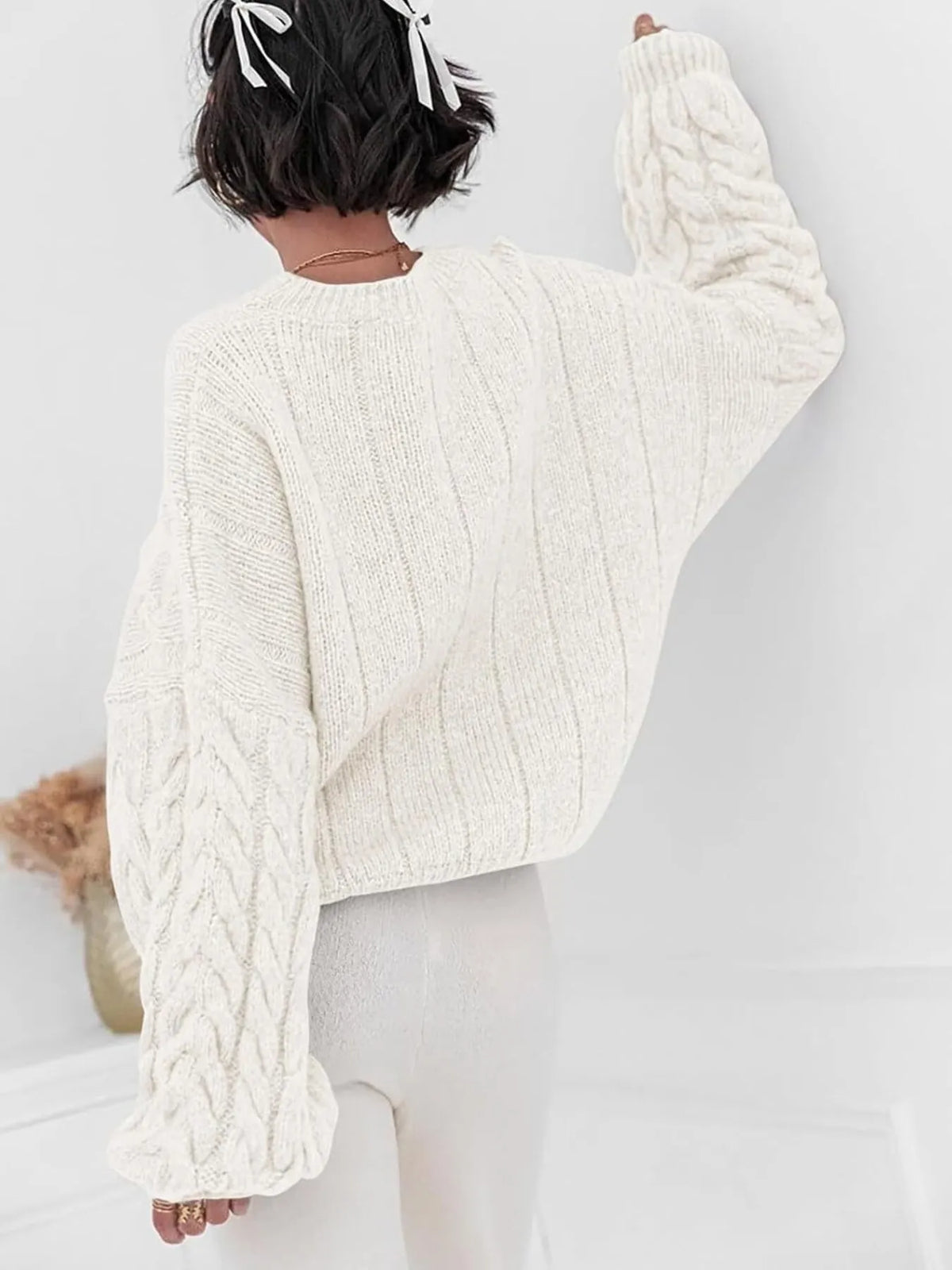 Margot Cable Knit Sweater in Pink Black 6