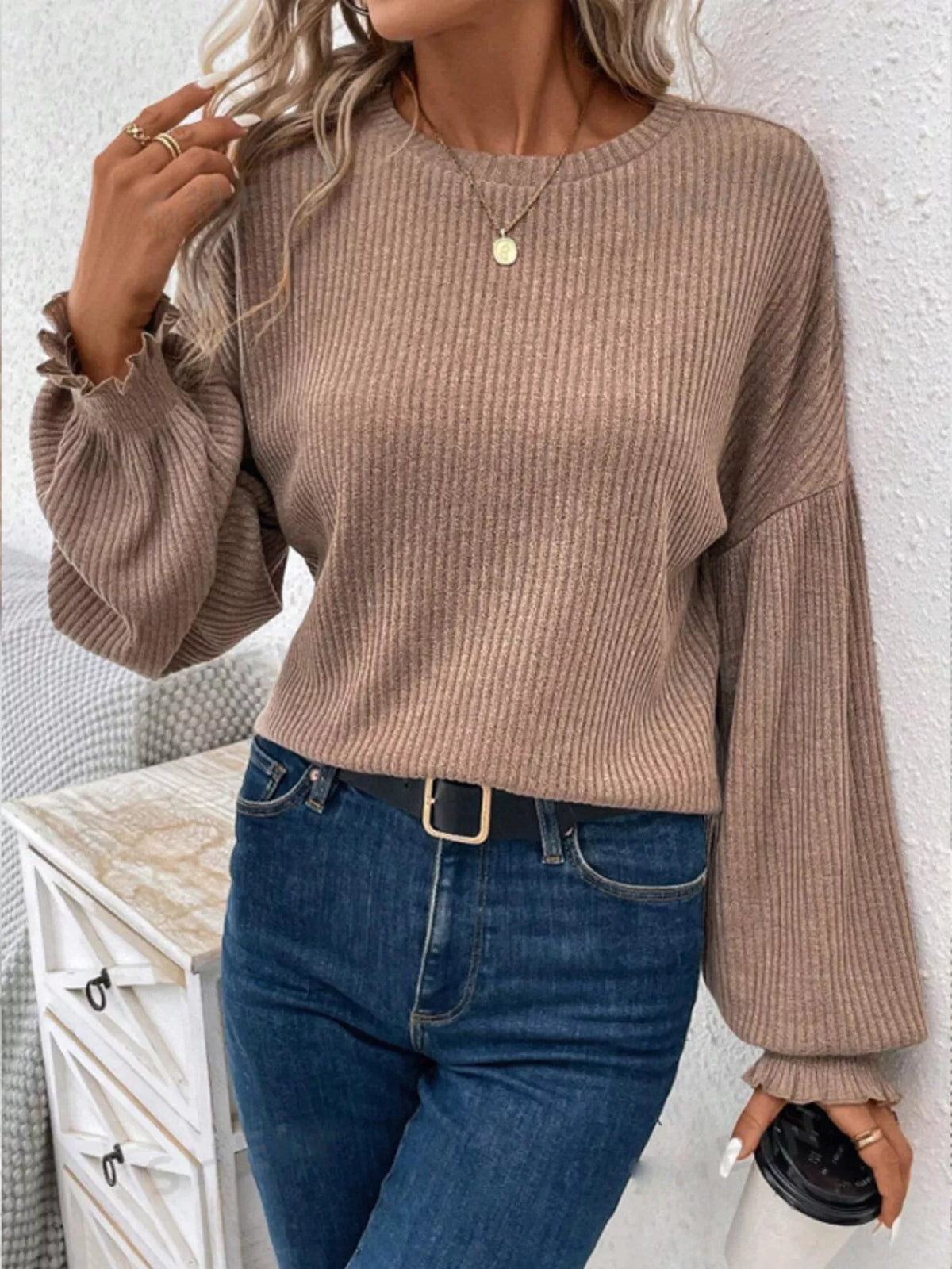 Margot Ribbed Knit Midi Dress Khaki 10