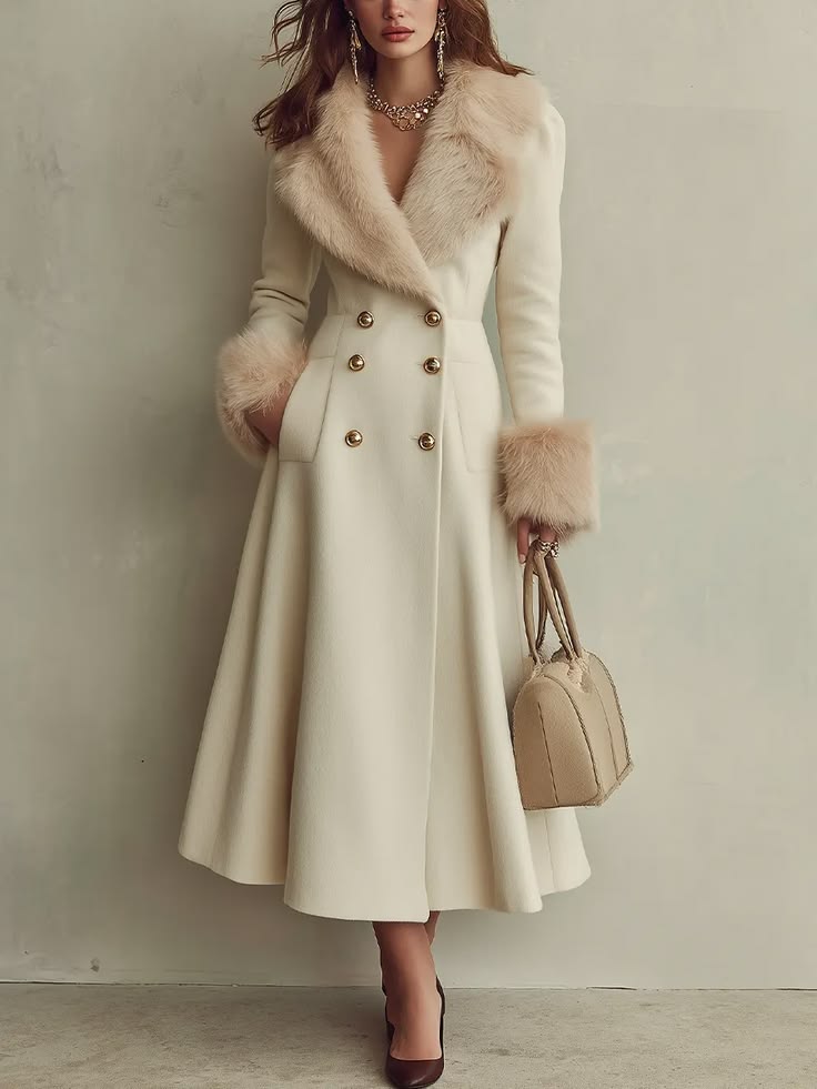 Evangeline Faux Fur Maxi Coat Ivory 1