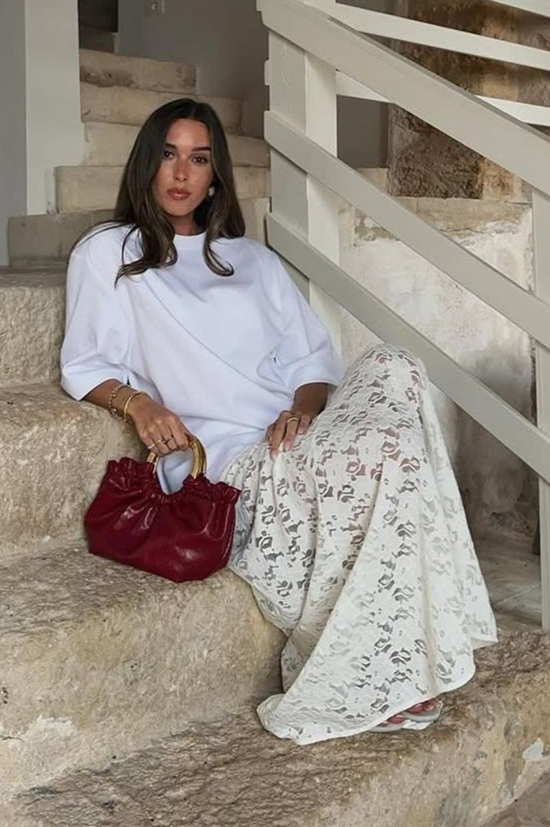 Genevieve Lace Jacquard Maxi Skirt White 4