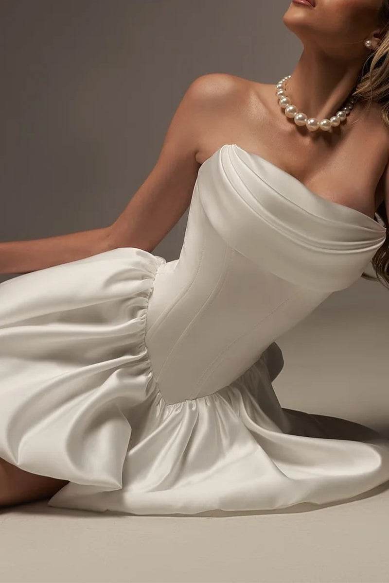 Cecilia Lace Tea-Length Dress Line Mini Satin Little White Dress 968237845434 4