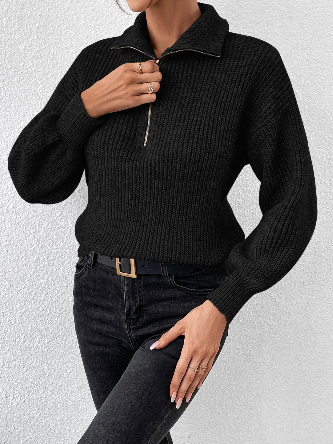 Honey Half-Zip Dropped Shoulder Sweater Taupe 8