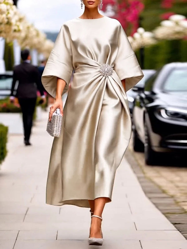 Margot Pleated Asymmetric Maxi Dress Neck Maxi Dresses 1