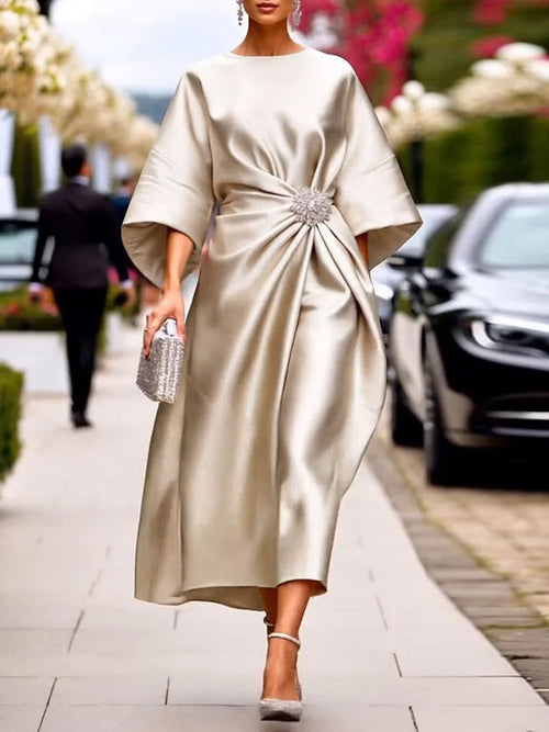 Margot Pleated Asymmetric Maxi Dress Neck Maxi Dresses 1