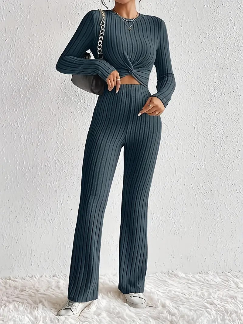 Valentina Ribbed Knit Two-Piece Set Sea Blue 6
