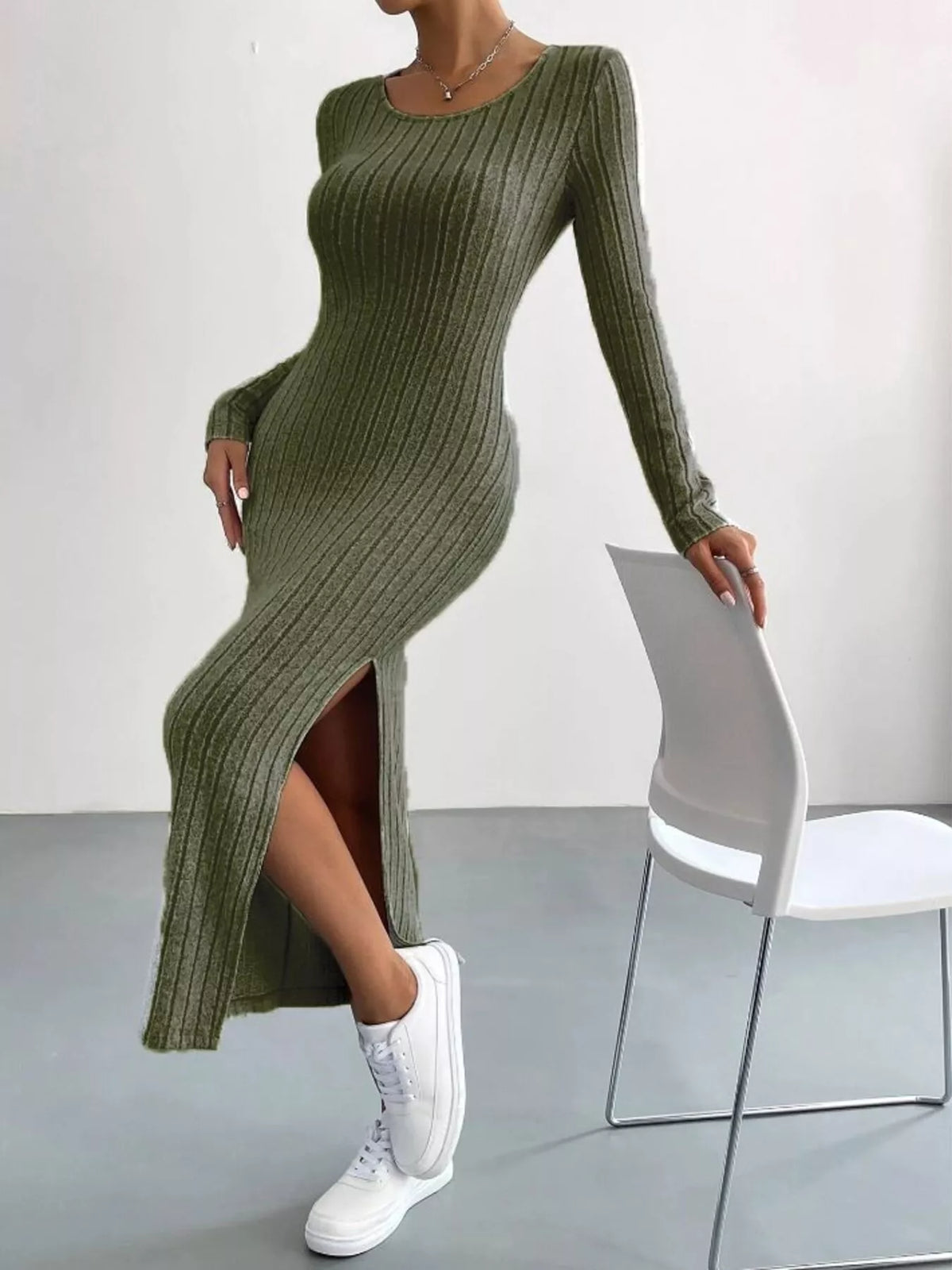 Marlowe Ribbed Knit Bodycon Midi Dress Black 8