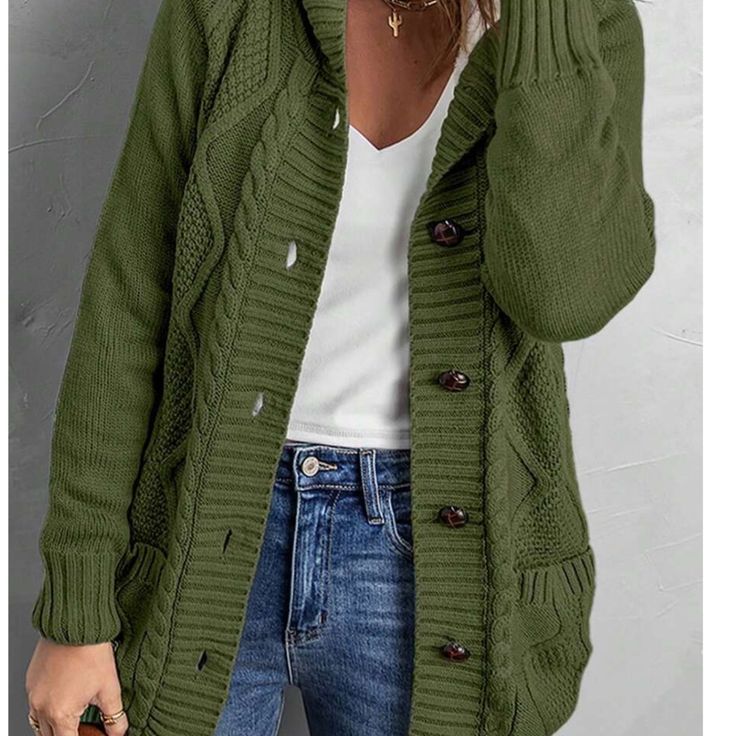 Margot Cable Knit Cardigan Shacket Green 1