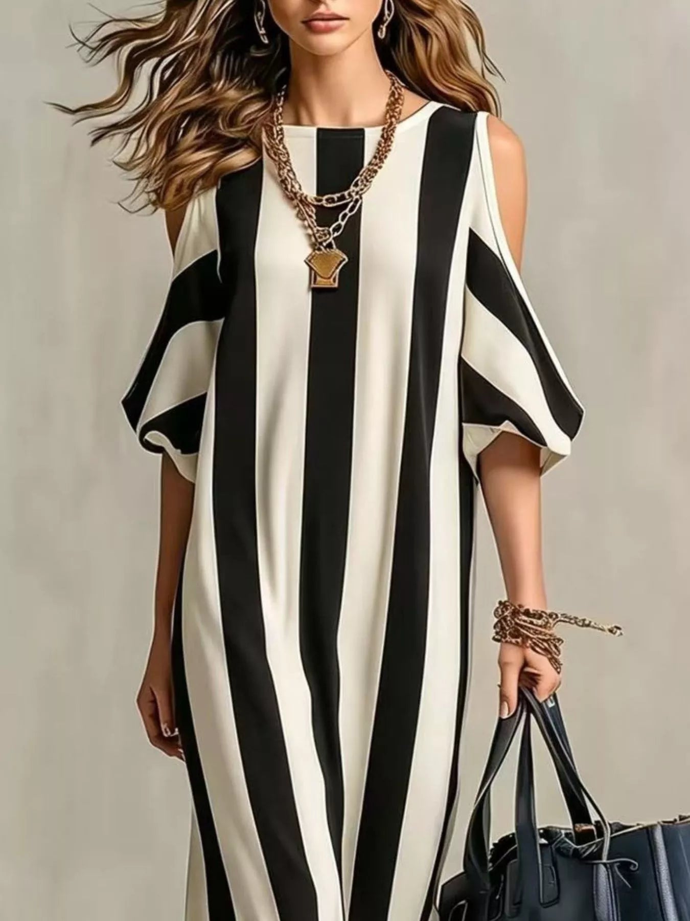 Isadora Striped Cold Shoulder Maxi Dress Yellow 4