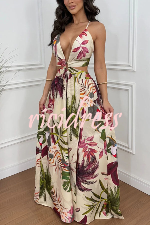 Seinah Floral Lace-Up Maxi Dress Green 2
