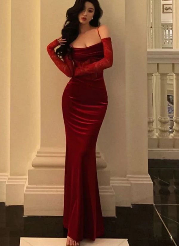 Faline Velvet Lace Party Dress Red 1