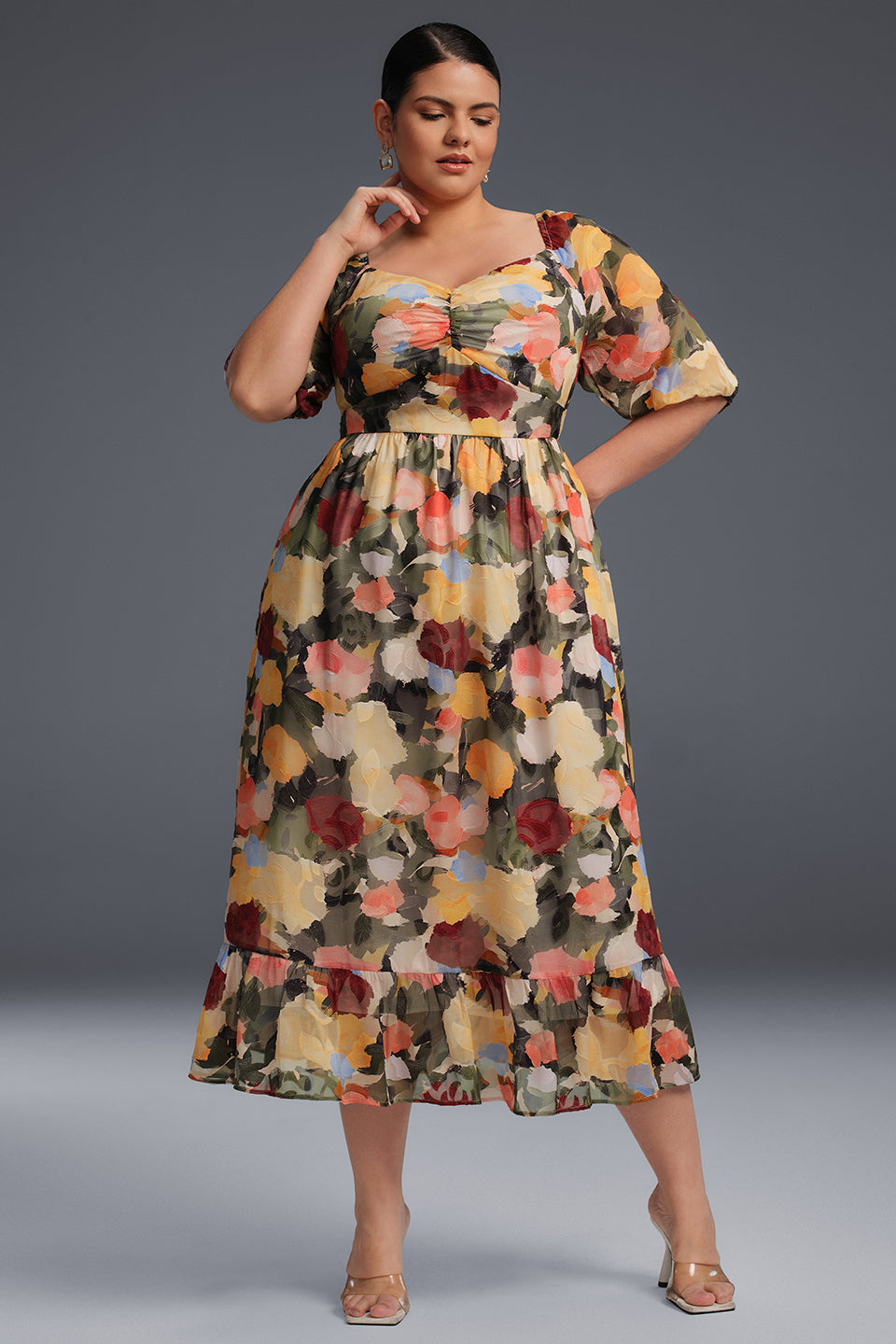 Valentina Draped Collar Floral Maxi Dress Multicolor 4