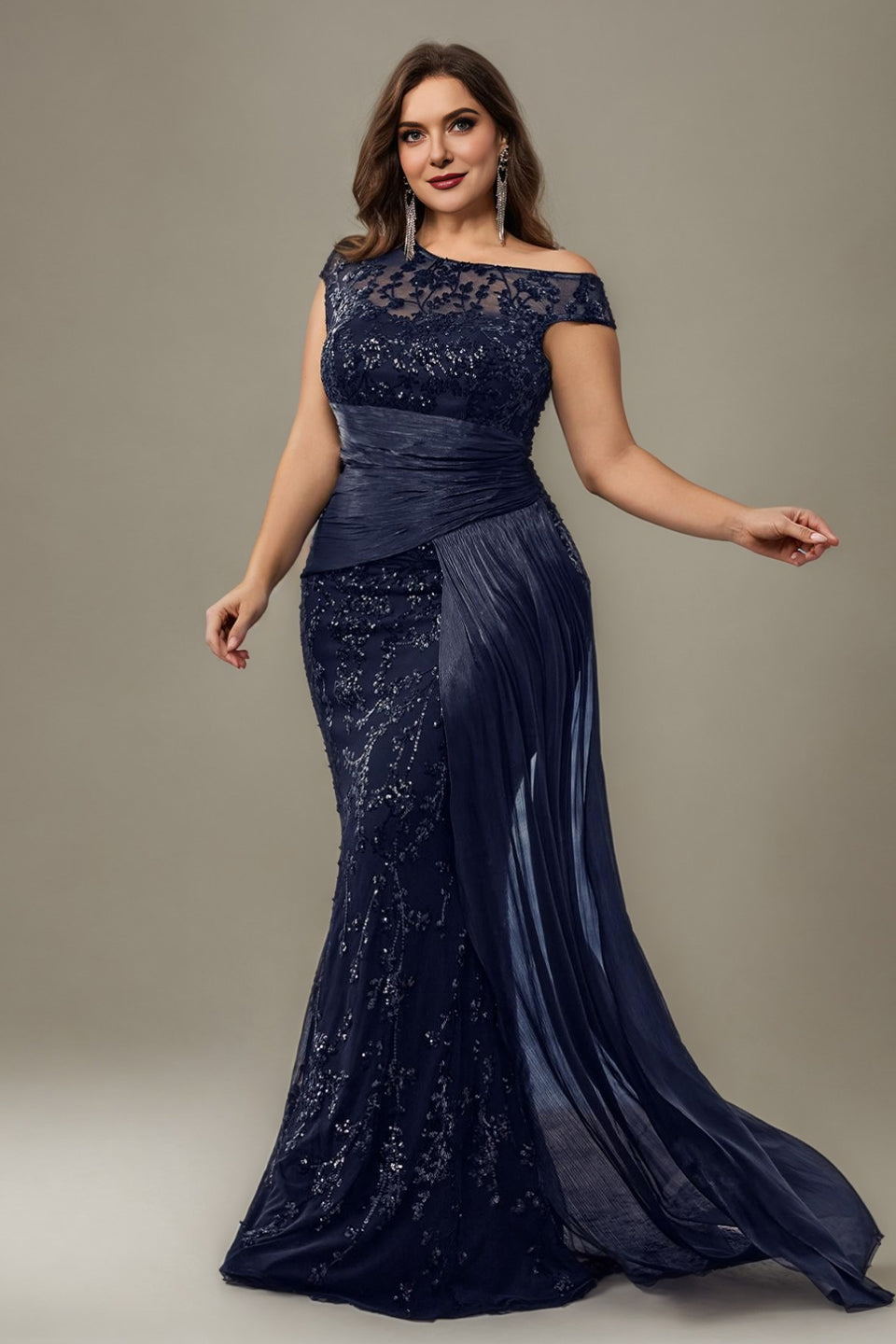 Margot Sequin One-Shoulder Dress in Navyblue Black 4