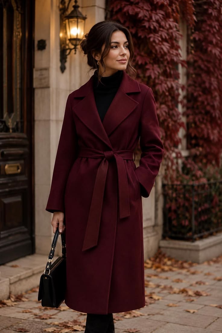Margot Wool Overcoat in Burgundy Burgundy 1