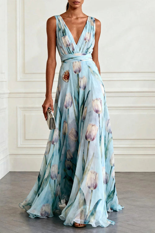 Audrey Tulip Print Maxi Dress Blue 1