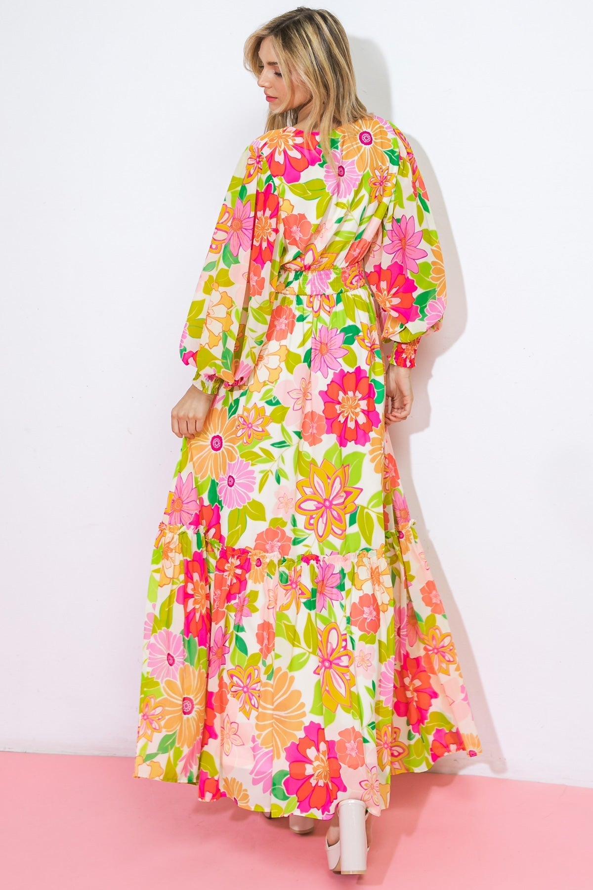 Margot Woven Maxi Dress IVORY FUCHSIA 2