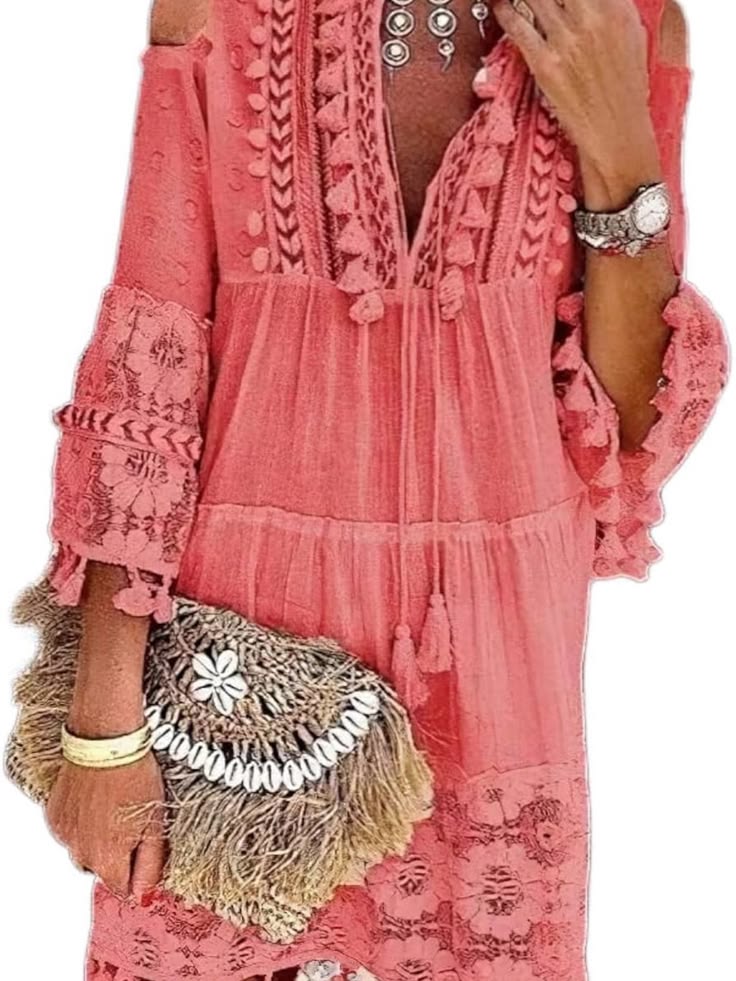 Valentina Crochet Cold-Shoulder Dress Coral 1