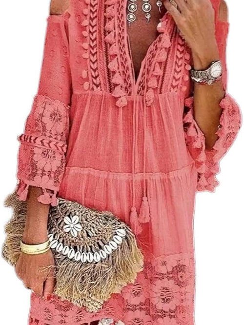 Valentina Crochet Cold-Shoulder Dress Coral 1