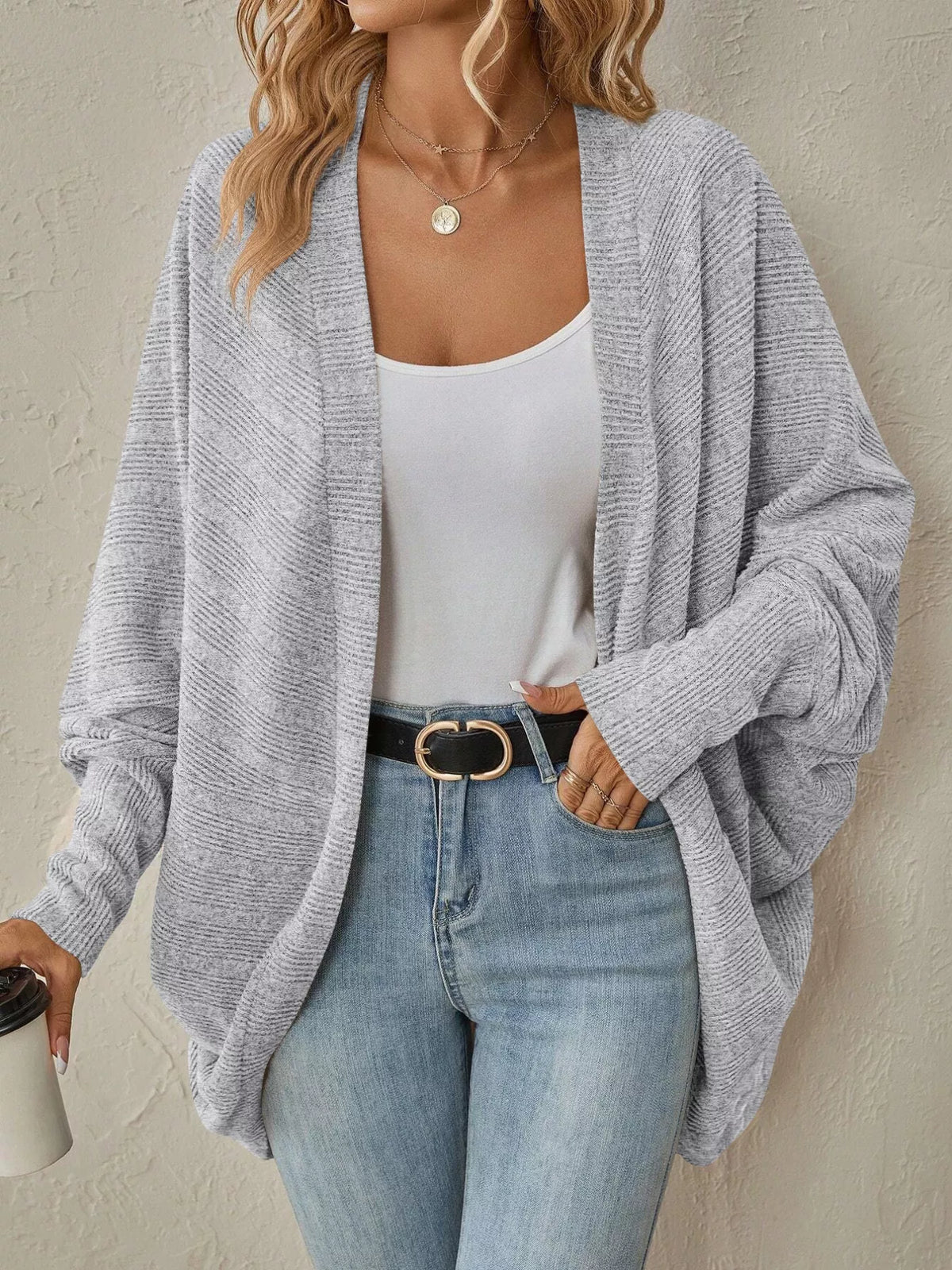 Celestine Open-Front Cocoon Cardigan Khaki 10