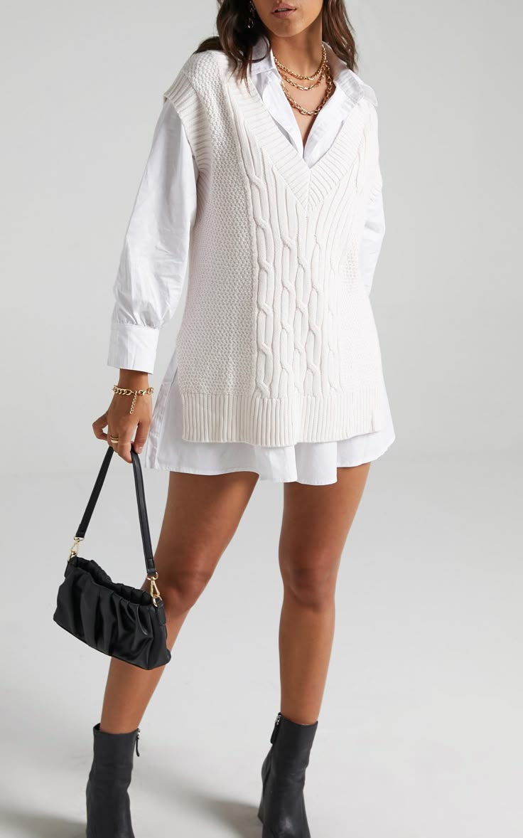 Cadha Knit Sweater Vest in Cream Cream 1