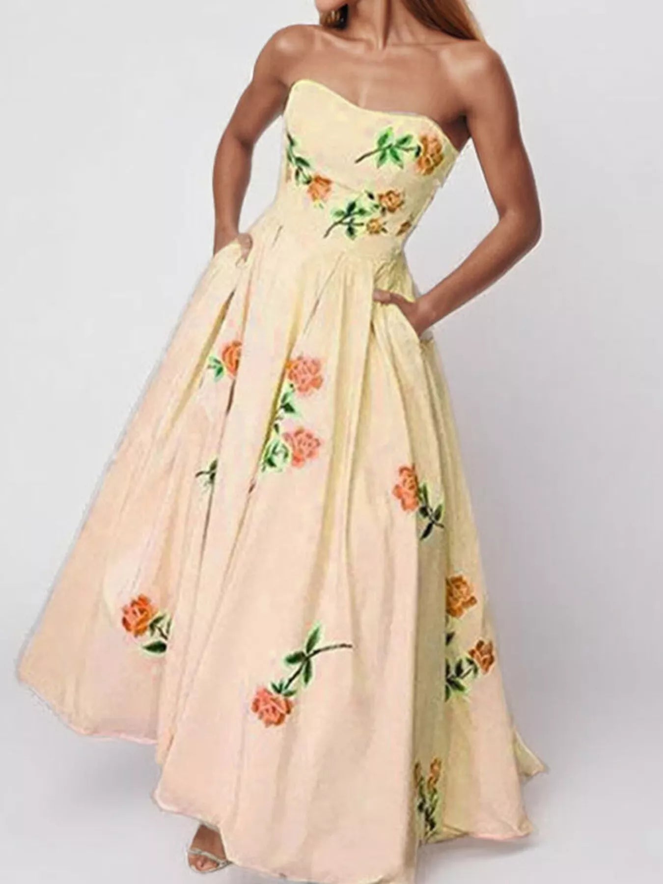 Margot Floral Tube Maxi Dress Light Green 10