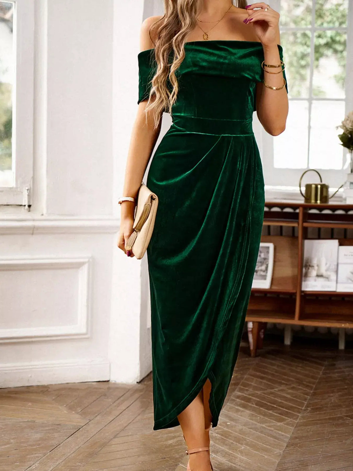 Margot Velvet Off-Shoulder Midi Dress in Royal Blue Royal Blue 9