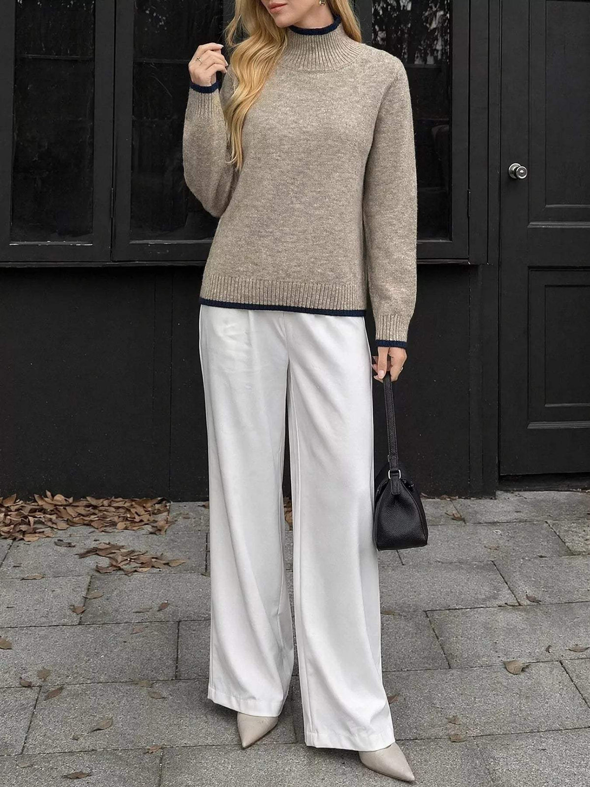 Margot Mock Neck Sweater Dress Khaki 7