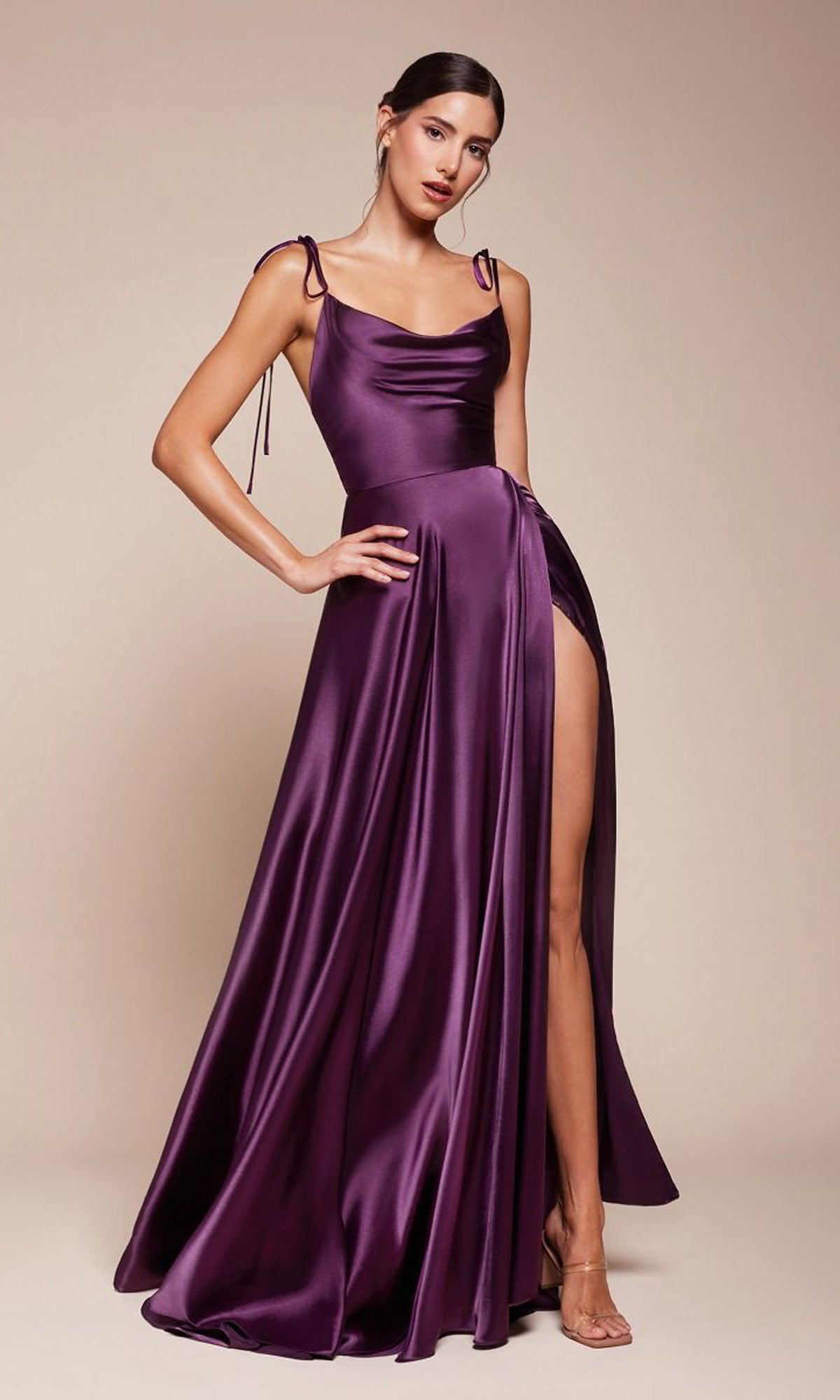 Bianca Cowl-Neck Satin Maxi Dress Dusty Blue 4