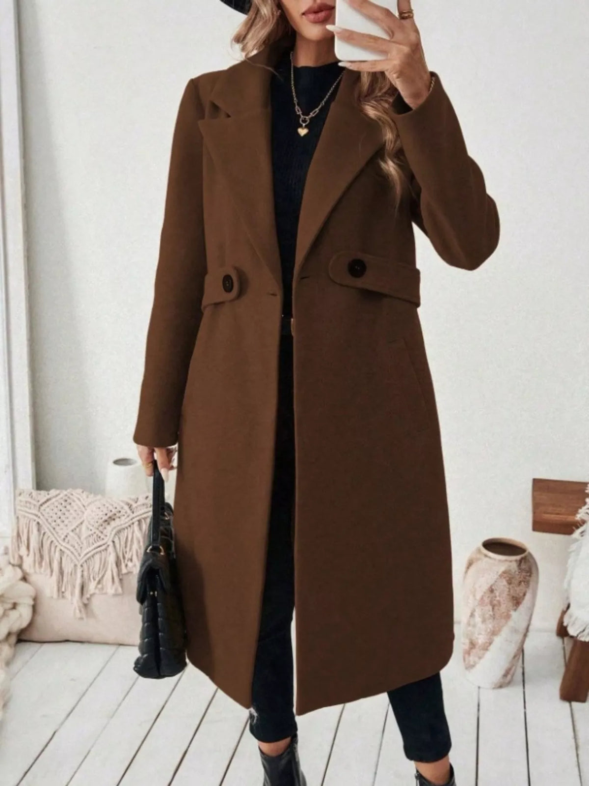 Margot Belted Lapel Coat in Burgundy Khaki 8