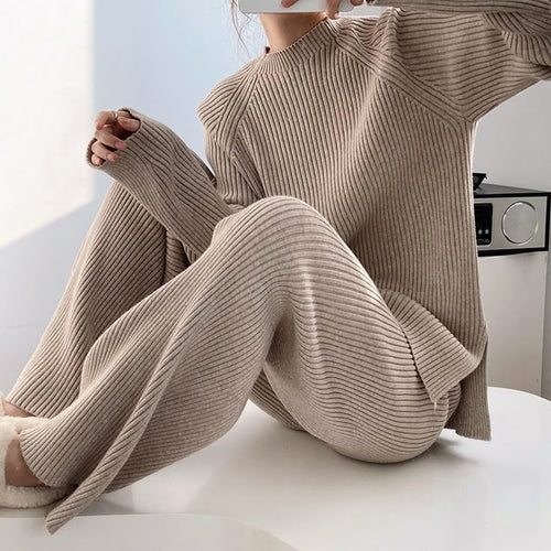 Valentina Ribbed Knit Set Camel 1