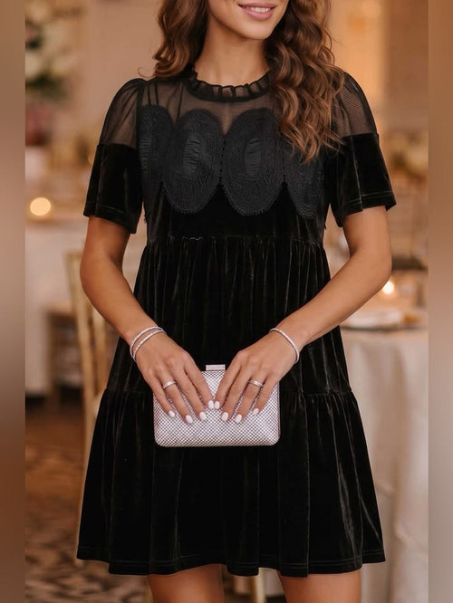 Ophelia Embroidered Velvet Mini Dress Black 1