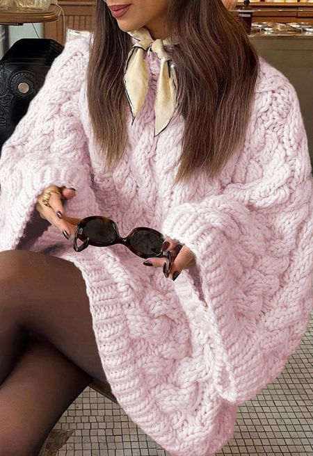 Margot Chunky Cable Sweater Dress Pink 1