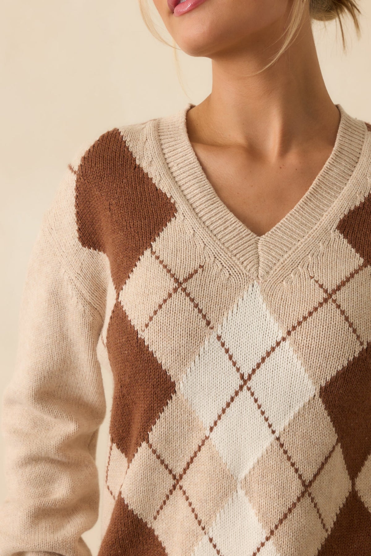Margot V-Neck Knit Sweater Beige 3