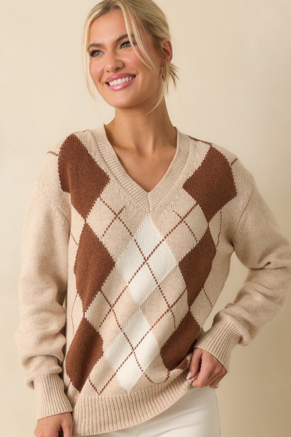 Margot V-Neck Knit Sweater Beige 6