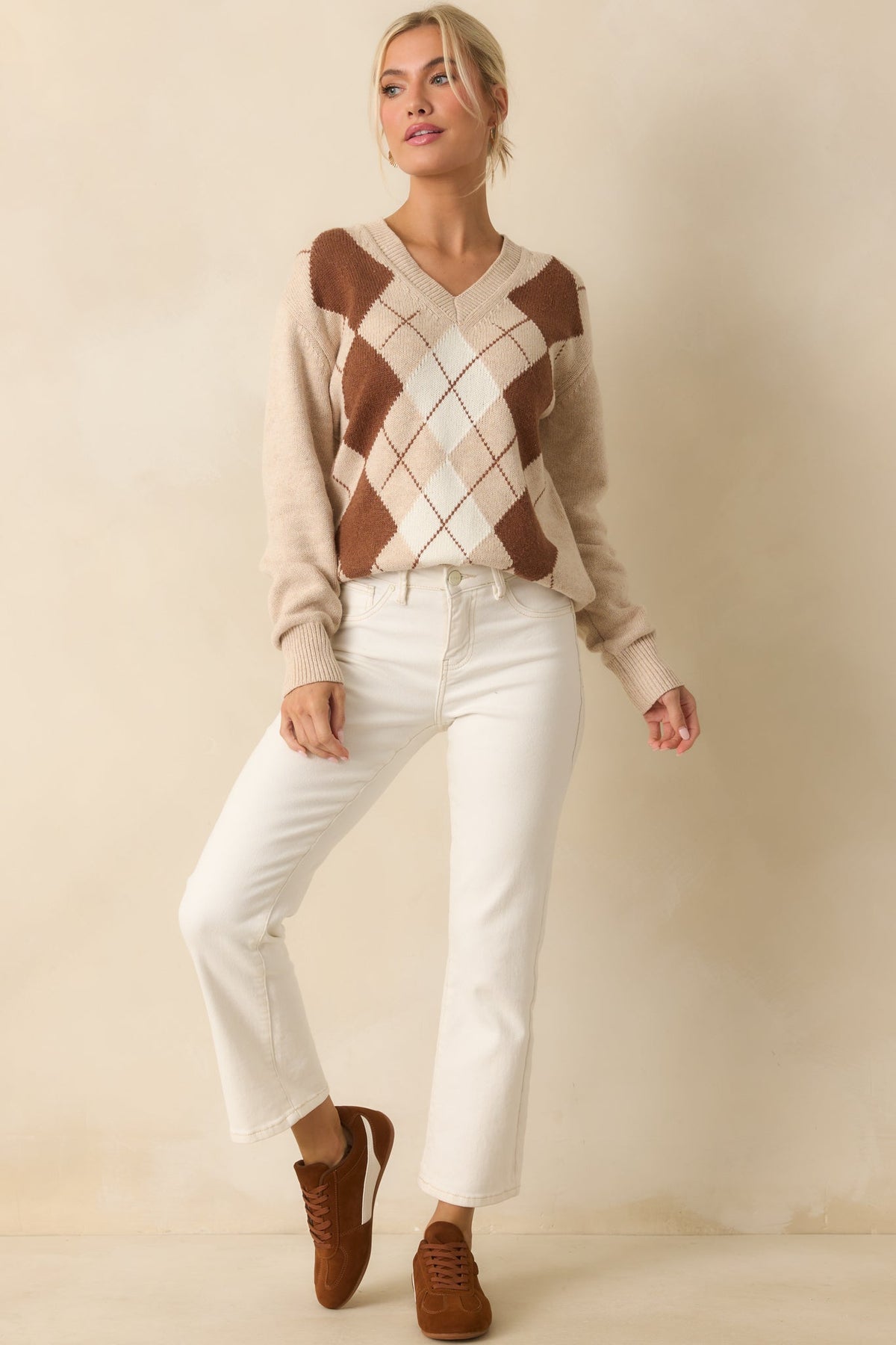 Margot V-Neck Knit Sweater Beige 5