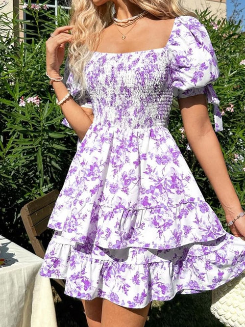 Orla Smocked Floral Mini Dress White 1