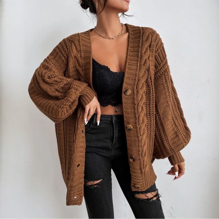 Margot Bishop Sleeve Cardigan Brown 1