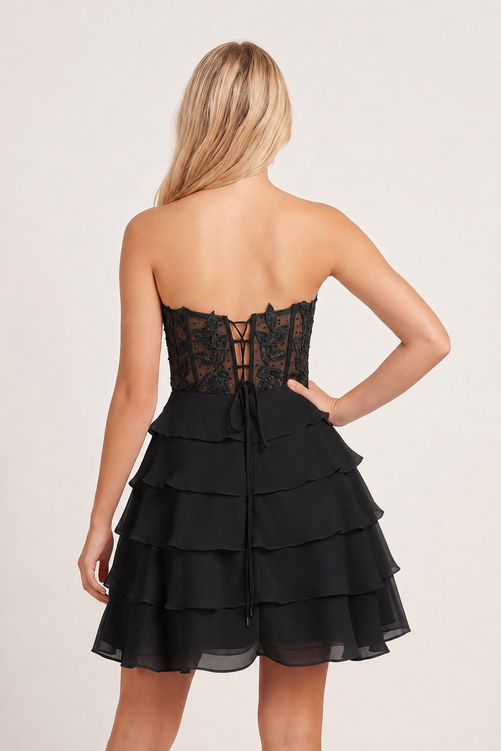 Delphine Tiered Corset Homecoming Dress Red 7